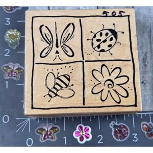 Great Impressions Butterfly Square Garden Ladybug G05 Rubber Stamp Wood #T75